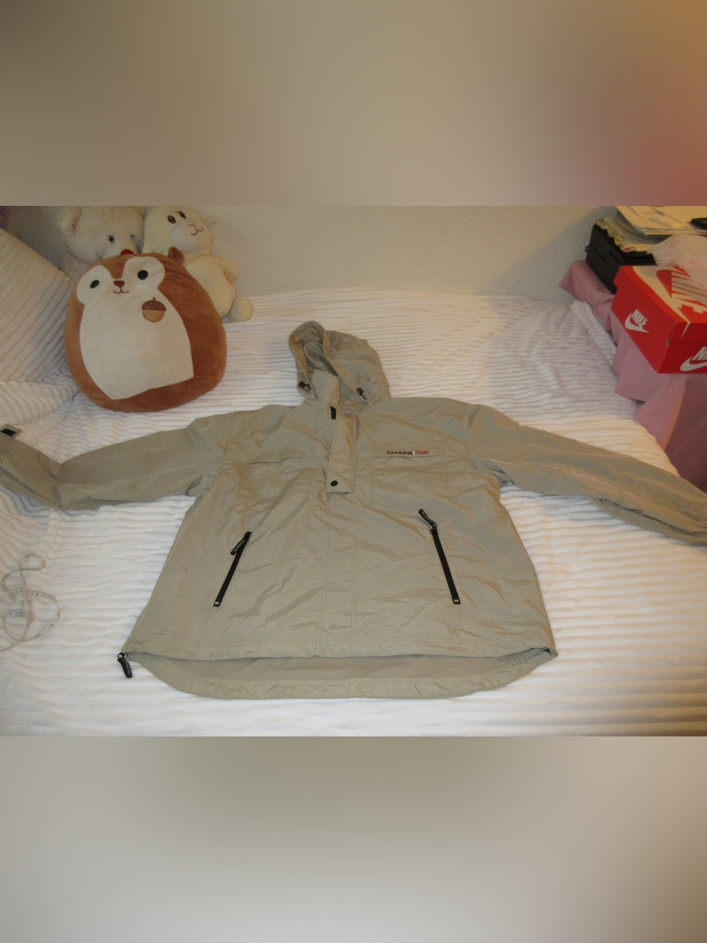 Chaps Men's Hooded Raincoat in Light Beige